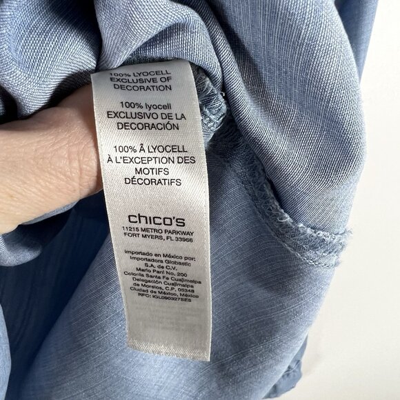 Chicos 0 Blouse Top Women’s S Blue Button Up Embroidered Floral Western Boho - Picture 6 of 10